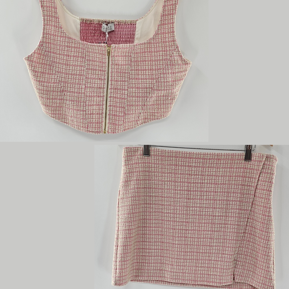 WAYF Pink Tweed Cropped Sleeveless Top W/ Matching Mini Skirt Womens Size Medium